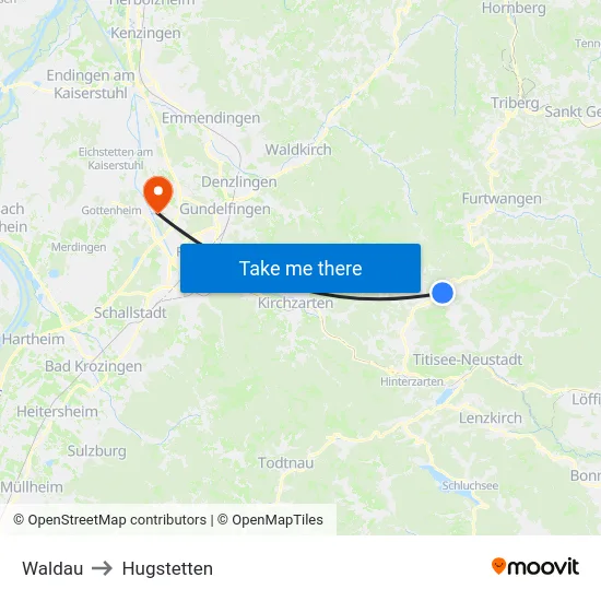 Waldau to Hugstetten map