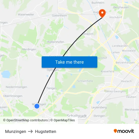 Munzingen to Hugstetten map