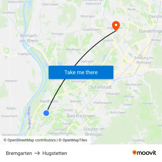 Bremgarten to Hugstetten map