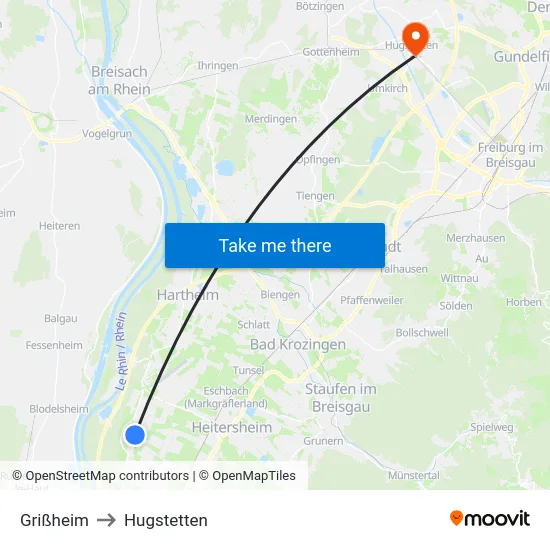 Grißheim to Hugstetten map