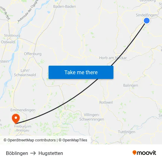 Böblingen to Hugstetten map