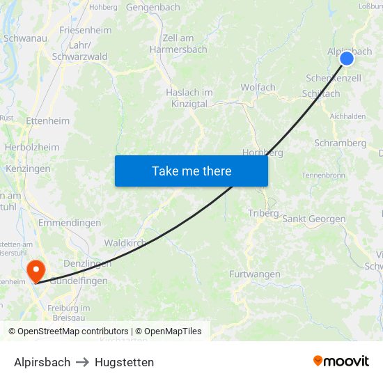 Alpirsbach to Hugstetten map