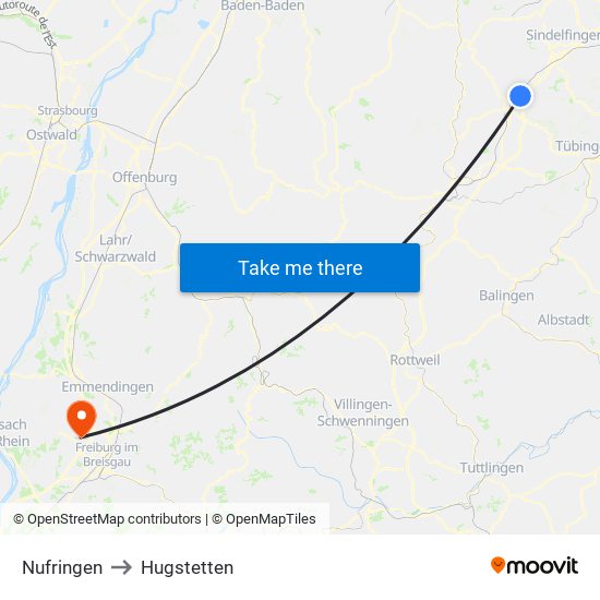 Nufringen to Hugstetten map