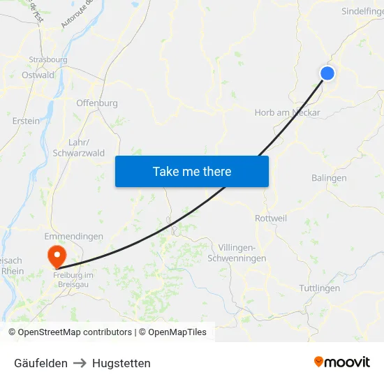 Gäufelden to Hugstetten map