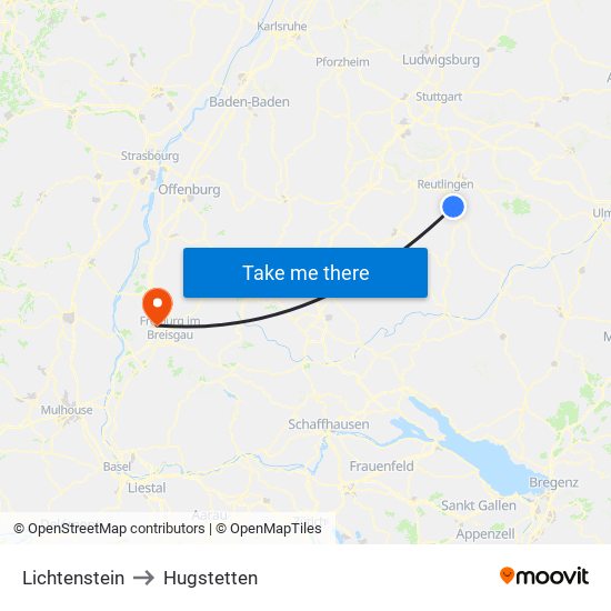 Lichtenstein to Hugstetten map