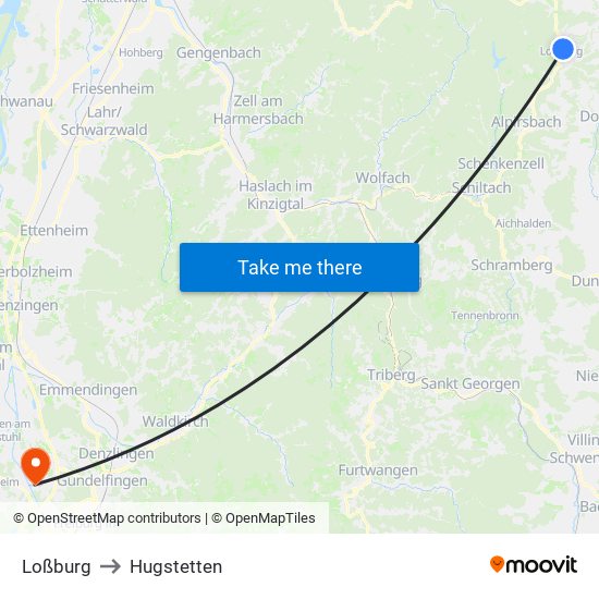 Loßburg to Hugstetten map