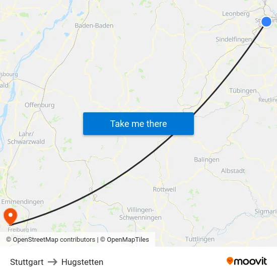 Stuttgart to Hugstetten map