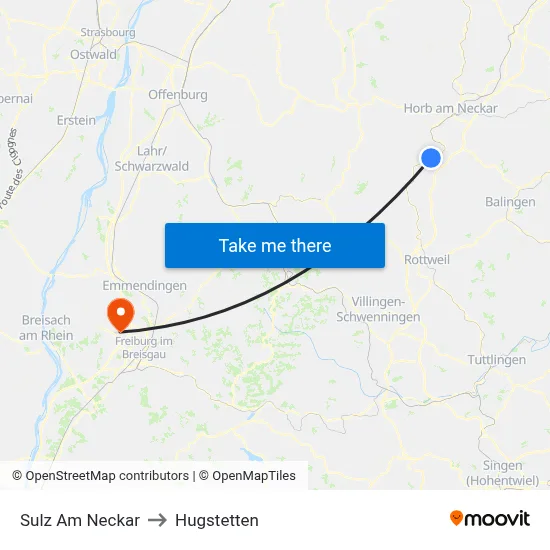 Sulz Am Neckar to Hugstetten map