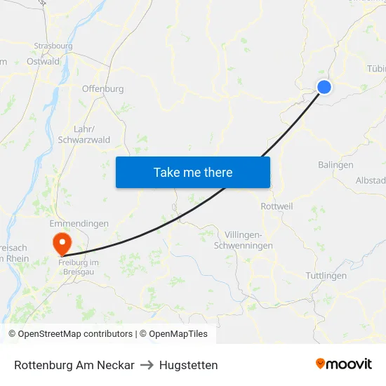 Rottenburg Am Neckar to Hugstetten map