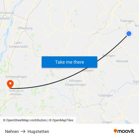 Nehren to Hugstetten map