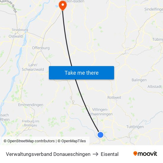 Verwaltungsverband Donaueschingen to Eisental map