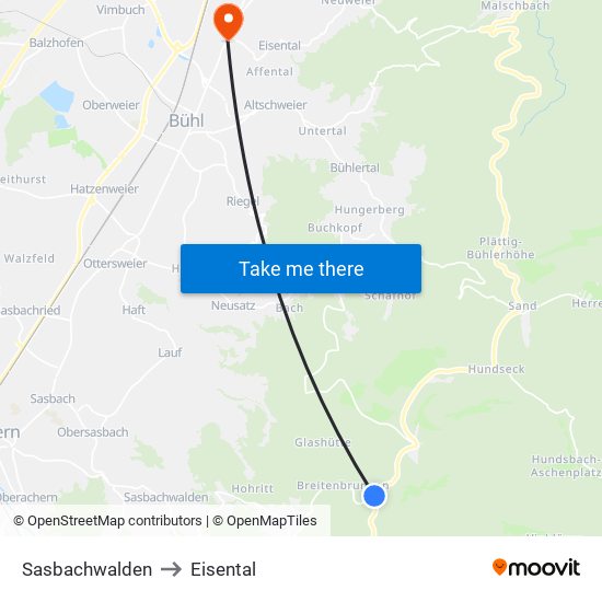 Sasbachwalden to Eisental map