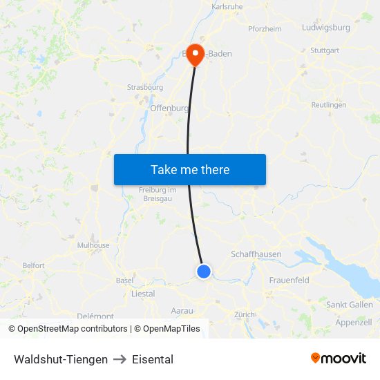 Waldshut-Tiengen to Eisental map