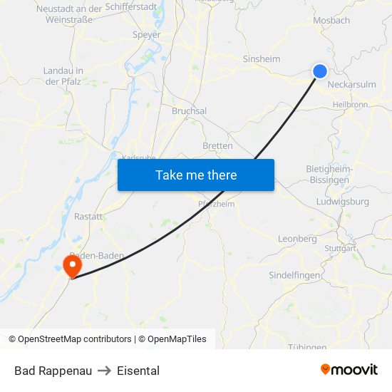 Bad Rappenau to Eisental map