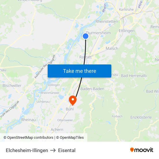 Elchesheim-Illingen to Eisental map