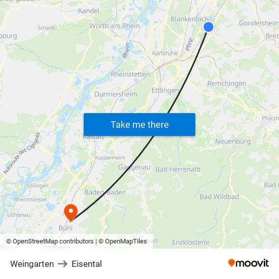 Weingarten to Eisental map