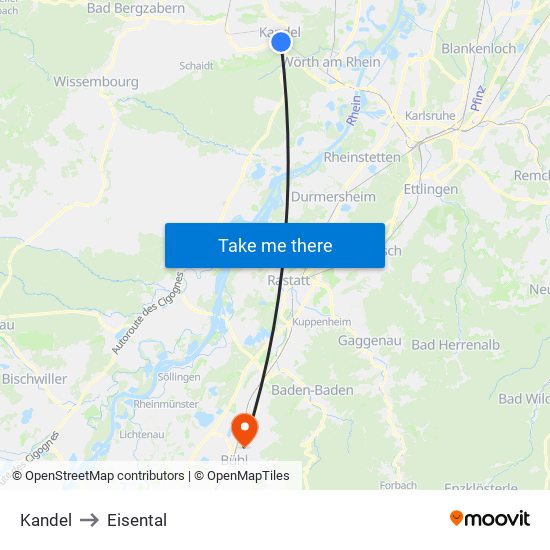 Kandel to Eisental map