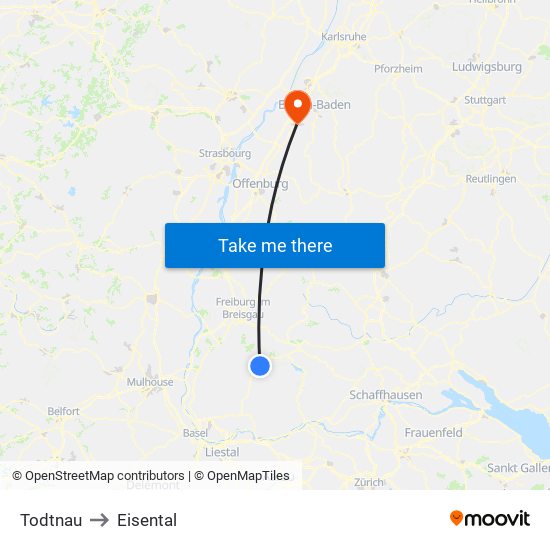 Todtnau to Eisental map