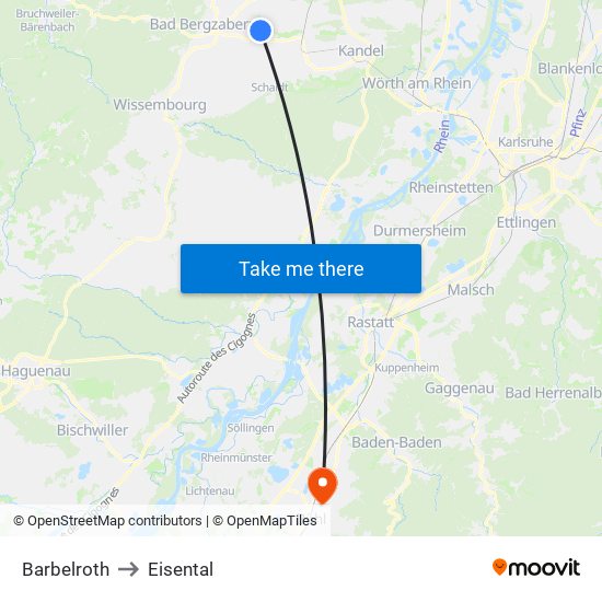 Barbelroth to Eisental map