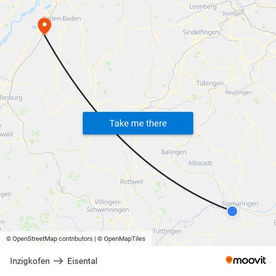 Inzigkofen to Eisental map