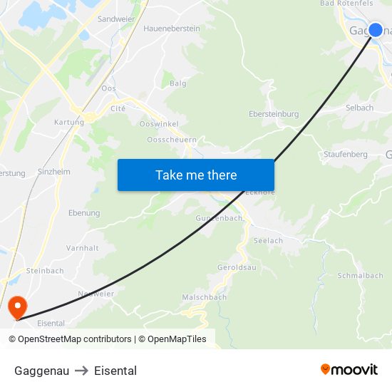 Gaggenau to Eisental map