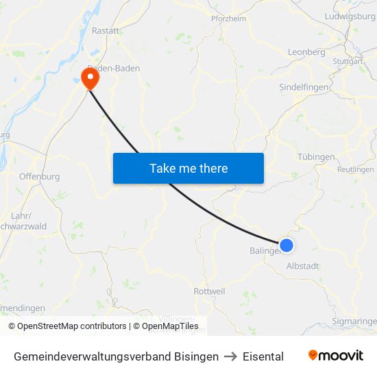 Gemeindeverwaltungsverband Bisingen to Eisental map