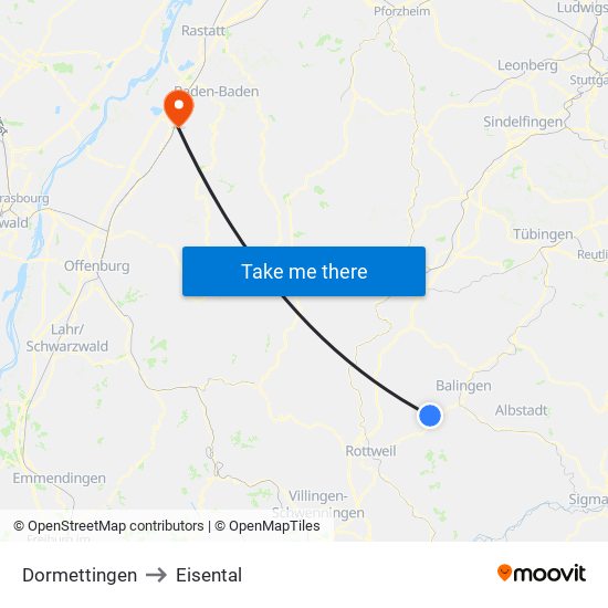 Dormettingen to Eisental map