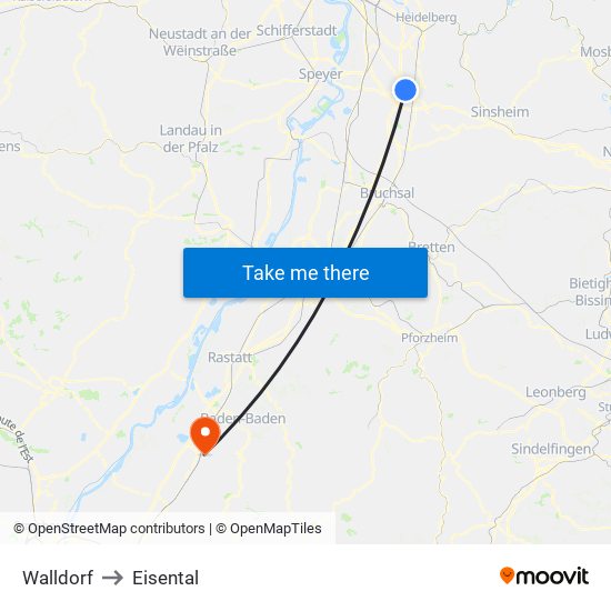 Walldorf to Eisental map