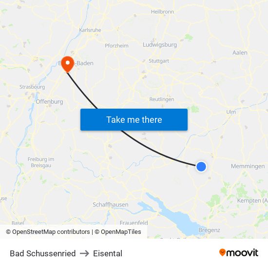 Bad Schussenried to Eisental map