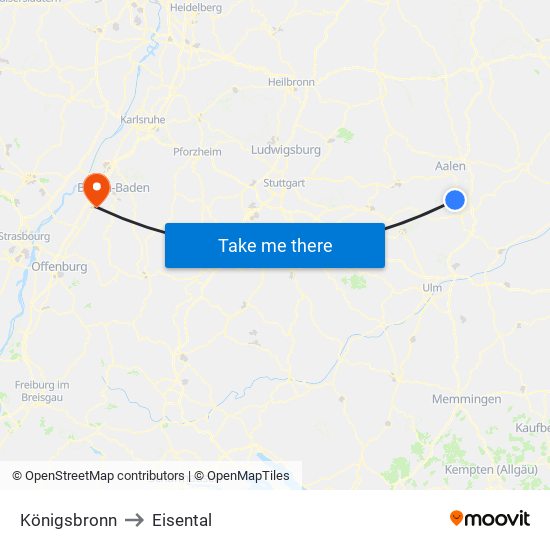 Königsbronn to Eisental map