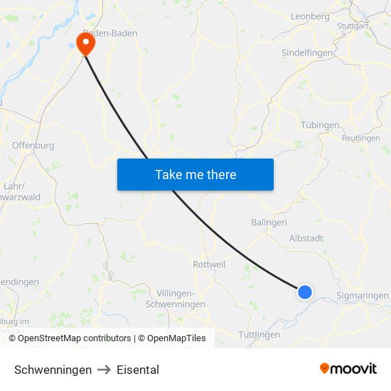 Schwenningen to Eisental map