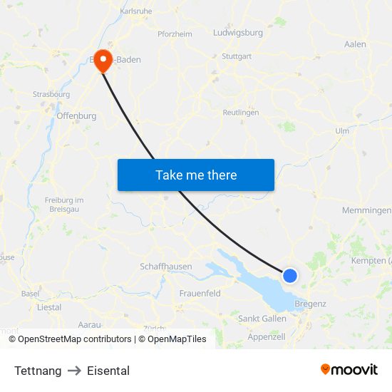 Tettnang to Eisental map