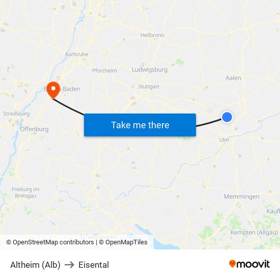 Altheim (Alb) to Eisental map