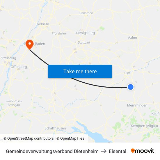 Gemeindeverwaltungsverband Dietenheim to Eisental map