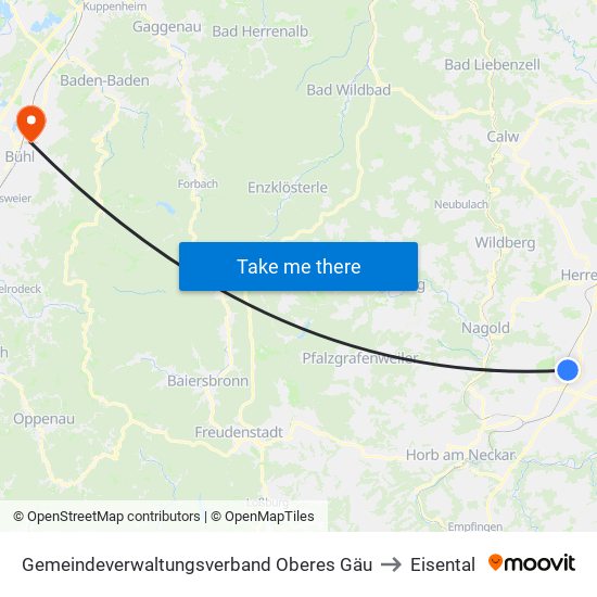 Gemeindeverwaltungsverband Oberes Gäu to Eisental map