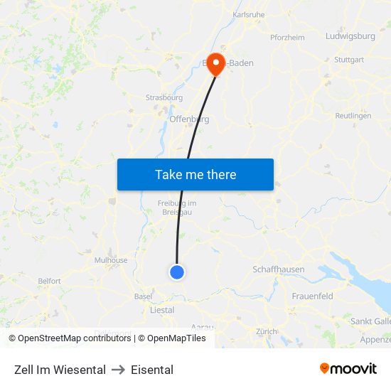 Zell Im Wiesental to Eisental map