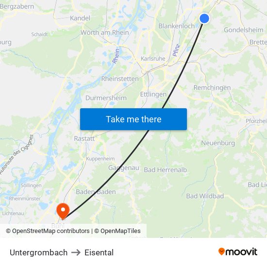 Untergrombach to Eisental map