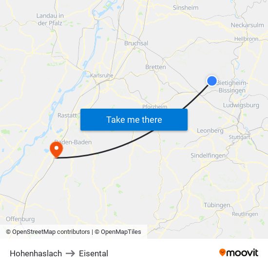 Hohenhaslach to Eisental map