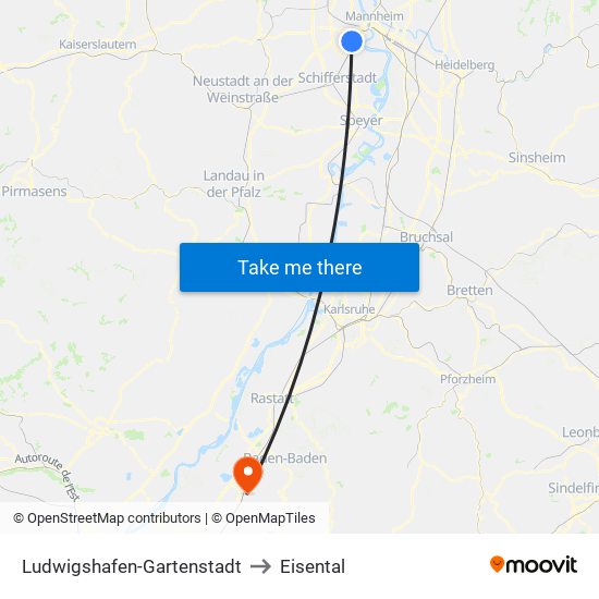 Ludwigshafen-Gartenstadt to Eisental map