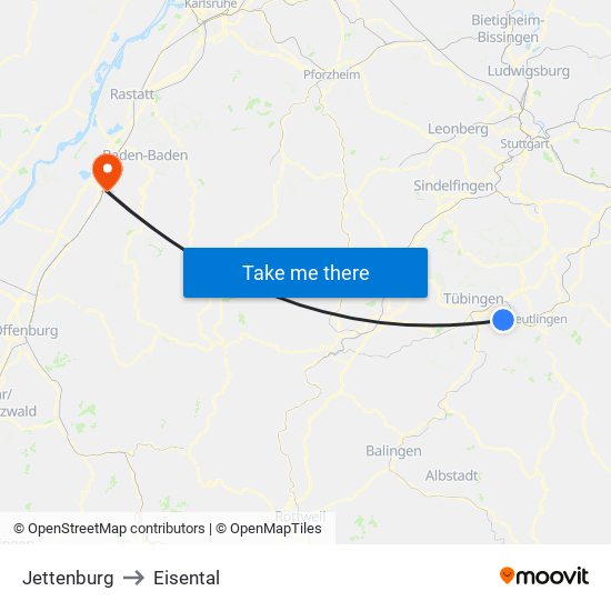 Jettenburg to Eisental map