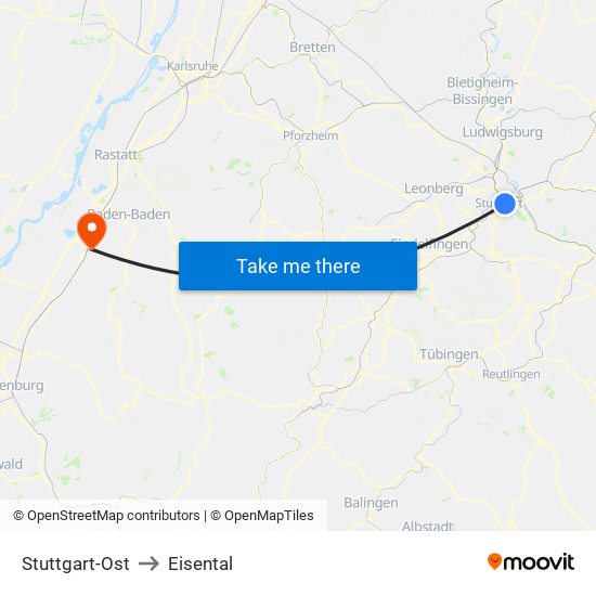 Stuttgart-Ost to Eisental map