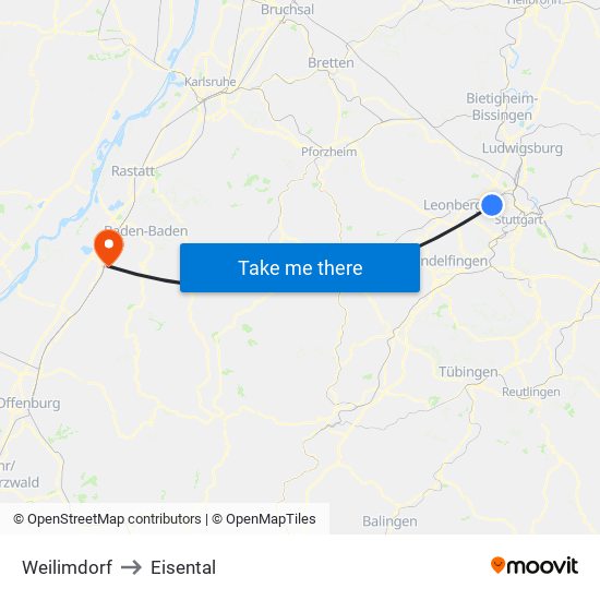 Weilimdorf to Eisental map