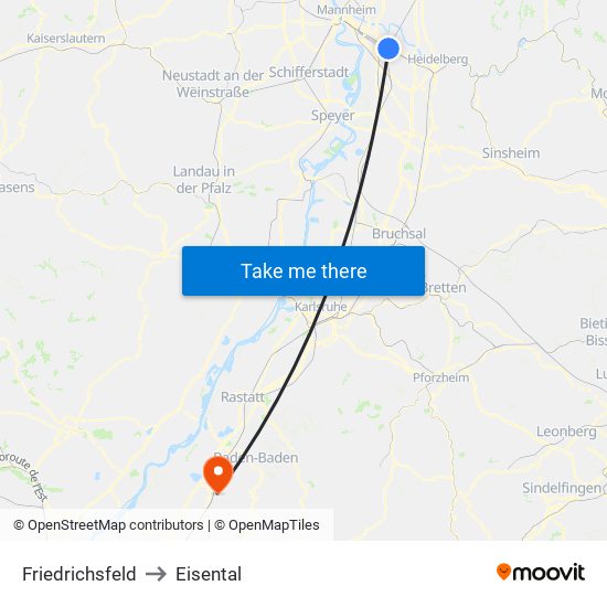 Friedrichsfeld to Eisental map