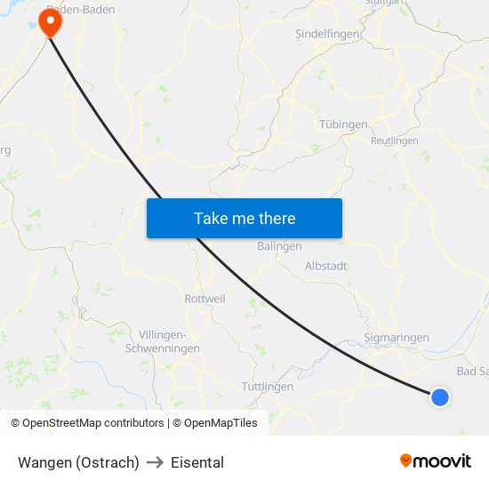Wangen (Ostrach) to Eisental map