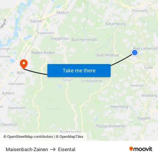 Maisenbach-Zainen to Eisental map