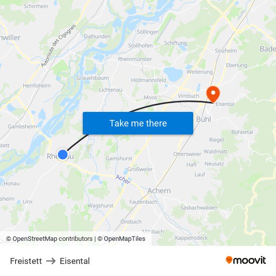 Freistett to Eisental map