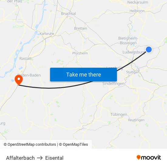 Affalterbach to Eisental map