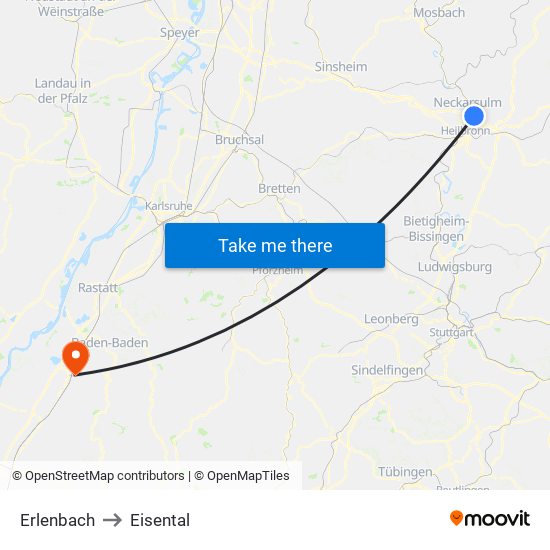 Erlenbach to Eisental map