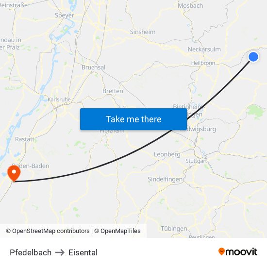 Pfedelbach to Eisental map