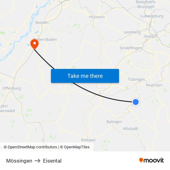 Mössingen to Eisental map